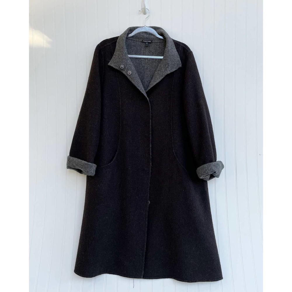 Eileen Fisher Coat Alpaca Wool Coat Brown Chocolate Brown